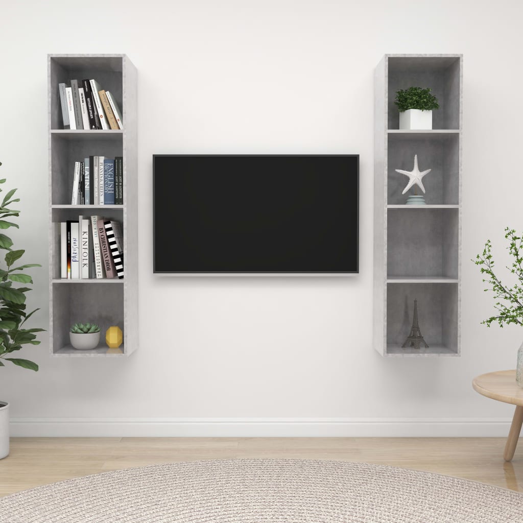 vidaXL Wiszące szafki TV, 2 szt., szarość betonu