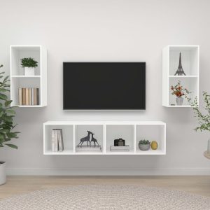 vidaXL Wiszące szafki TV, 4 szt., białe, płyta wiórowa