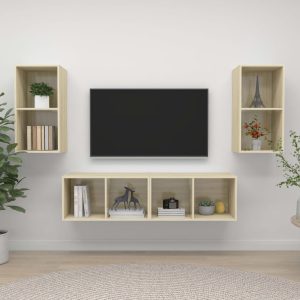 vidaXL Wiszące szafki TV, 4 szt., dąb sonoma, płyta wiórowa