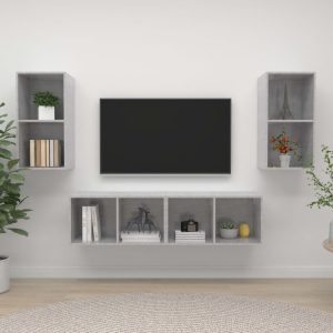 vidaXL Wiszące szafki TV, 4 szt., szarość betonu, płyta wiórowa