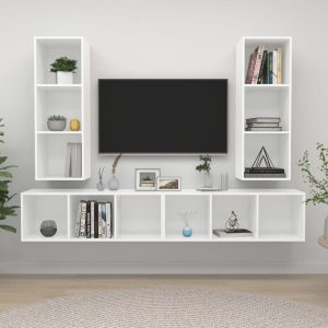 vidaXL Wiszące szafki TV, 4 szt., białe, materiał drewnopochodny