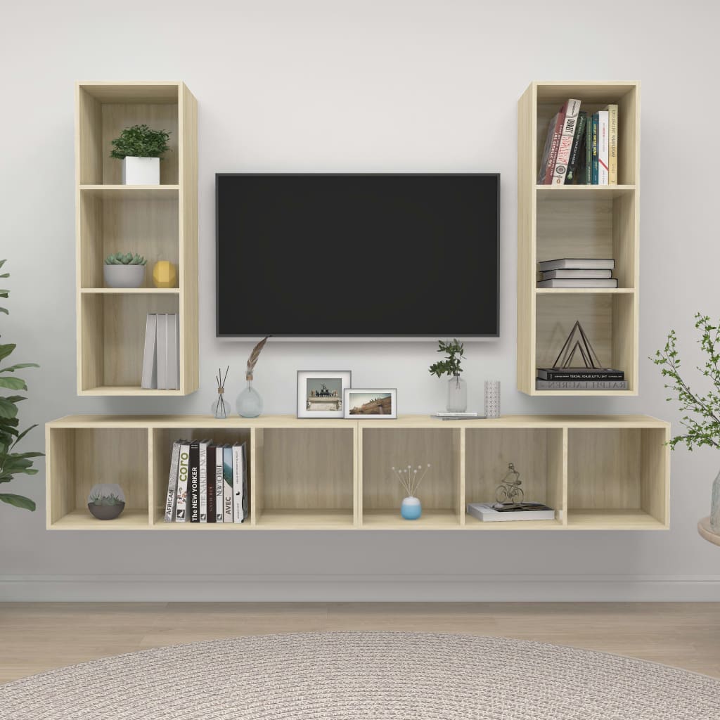 vidaXL Wiszące szafki TV, 4 szt., dąb sonoma, płyta wiórowa