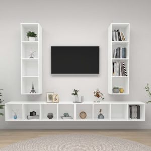 vidaXL Wiszące szafki TV, 4 szt., białe, płyta wiórowa