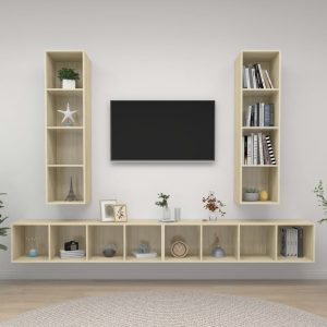 vidaXL Wiszące szafki TV, 4 szt., dąb sonoma, płyta wiórowa