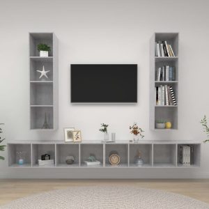 vidaXL Wiszące szafki TV, 4 szt., szarość betonu