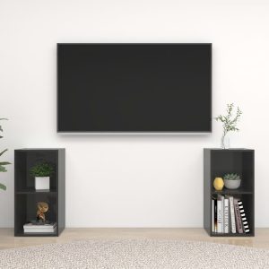 vidaXL Szafki TV, 2 szt., szare, wysoki połysk, 72x35x36,5 cm, płyta