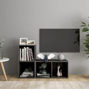 vidaXL Szafki TV, 2 szt., szare, wysoki połysk, 72x35x36,5 cm, płyta