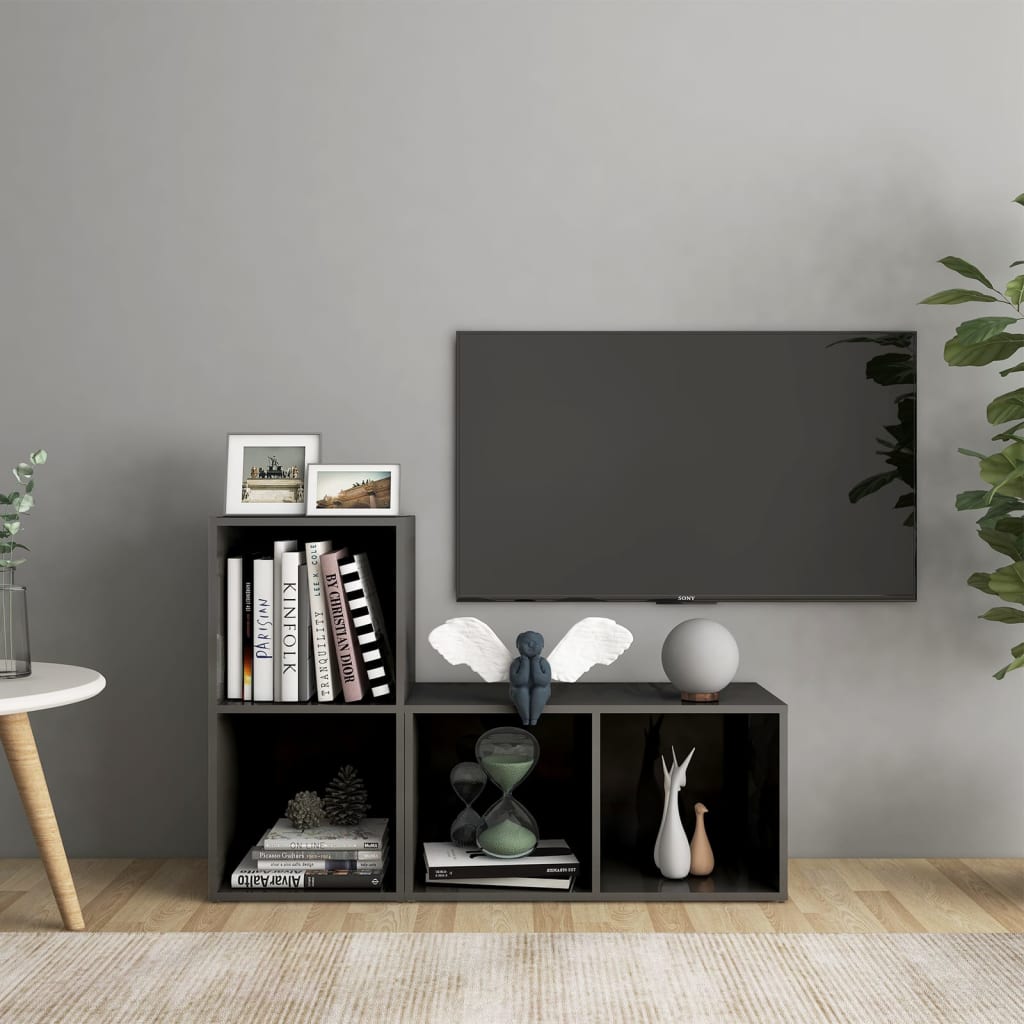vidaXL Szafki TV, 2 szt., szare, wysoki połysk, 72x35x36,5 cm, płyta