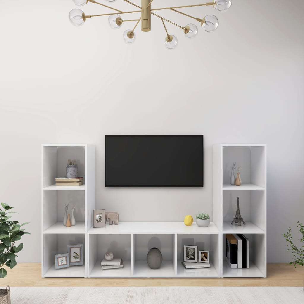 vidaXL Szafki TV, 3 szt., białe, 107x35x37 cm, materiał drewnopochodny