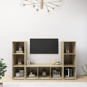 vidaXL Szafki TV, 3 szt., dąb sonoma, 107x35x37 cm