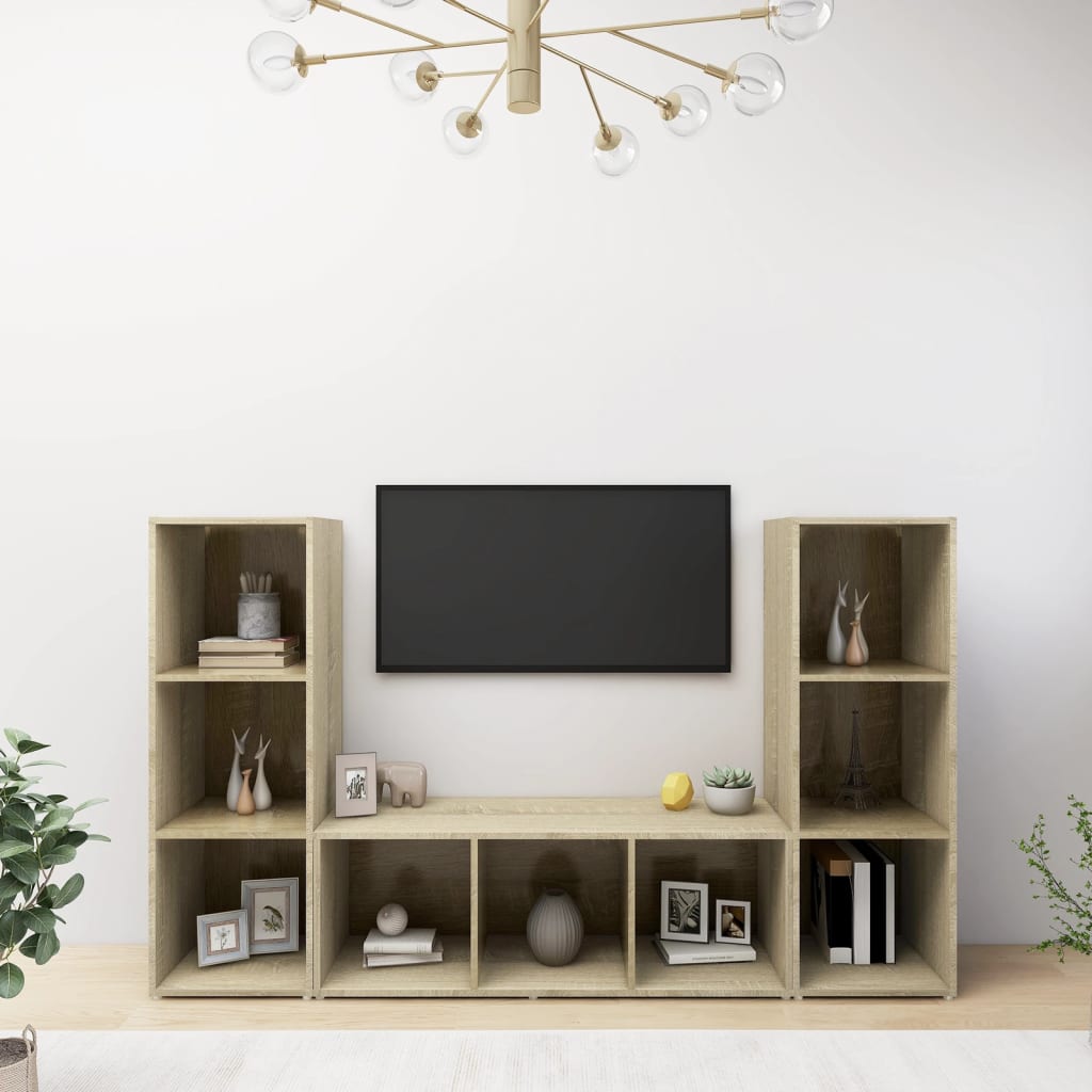 vidaXL Szafki TV, 3 szt., dąb sonoma, 107x35x37 cm
