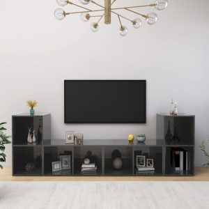 vidaXL Szafki TV, 4 szt., szare, wysoki połysk, 72x35x36,5 cm, płyta