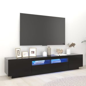 vidaXL Szafka TV z oświetleniem LED, czarna, 200x35x40 cm