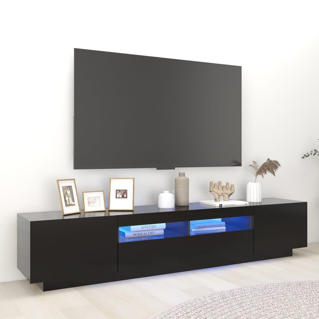 vidaXL Szafka TV z oświetleniem LED, czarna, 200x35x40 cm