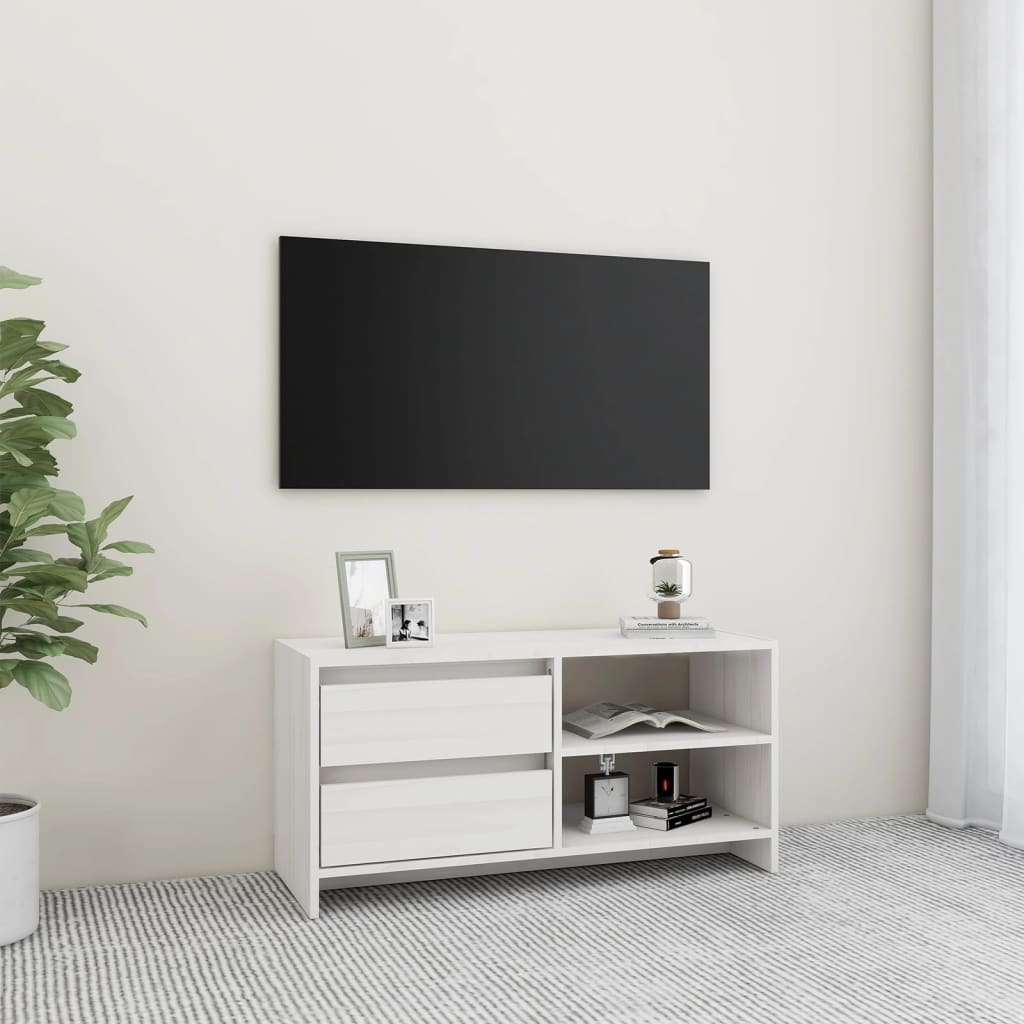vidaXL Szafka pod telewizor, biała, 80x31x39 cm, lite drewno sosnowe