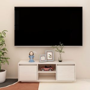 vidaXL Szafka pod telewizor, biała, 110x30x40 cm, lite drewno sosnowe