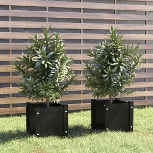 vidaXL Donice ogrodowe, 2 szt., czarne, 31x31x31 cm, sosnowe