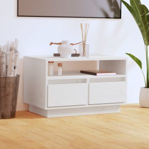 vidaXL Szafka pod telewizor, biała, 60x35x37 cm, lite drewno sosnowe