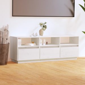 vidaXL Szafka pod telewizor, biała, 140x37x50 cm, lite drewno sosnowe