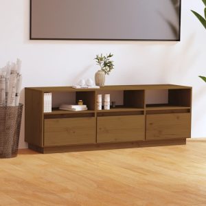vidaXL Szafka pod TV, miodowy brąz, 140x37x50 cm, lite drewno sosnowe