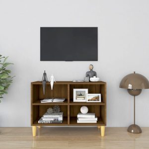 vidaXL Szafka TV z drewnianymi nóżkami, brązowy dąb, 69,5x30x50 cm