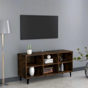 vidaXL Szafka TV, metalowe nóżki, przydymiony dąb, 103,5x30x50 cm