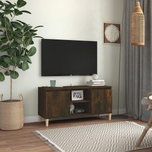 vidaXL Szafka TV, drewniane nóżki, przydymiony dąb, 103,5x35x50 cm