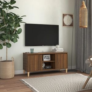 vidaXL Szafka TV, drewniane nóżki, brązowy dąb, 103,5x35x50 cm
