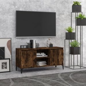 vidaXL Szafka pod TV, metalowe nóżki, przydymiony dąb, 103,5x35x50 cm