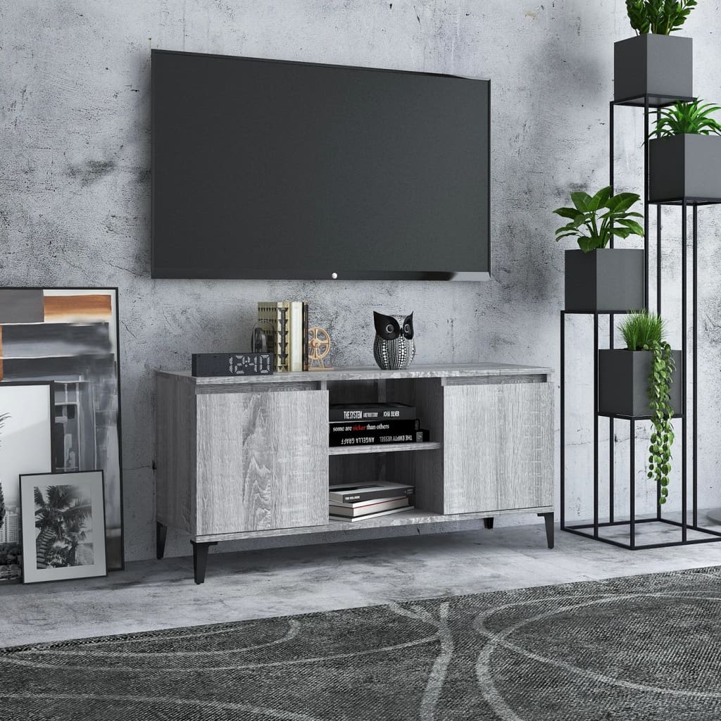 vidaXL Szafka TV, metalowe nóżki, szary dąb sonoma, 103,5x35x50 cm