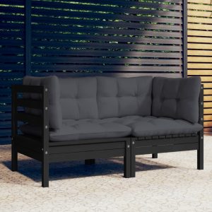 vidaXL 2-osobowa sofa ogrodowa z antracytowymi poduszkami, sosnowa