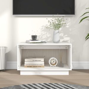 vidaXL Szafka pod telewizor, biała, 60x35x35 cm, lite drewno sosnowe