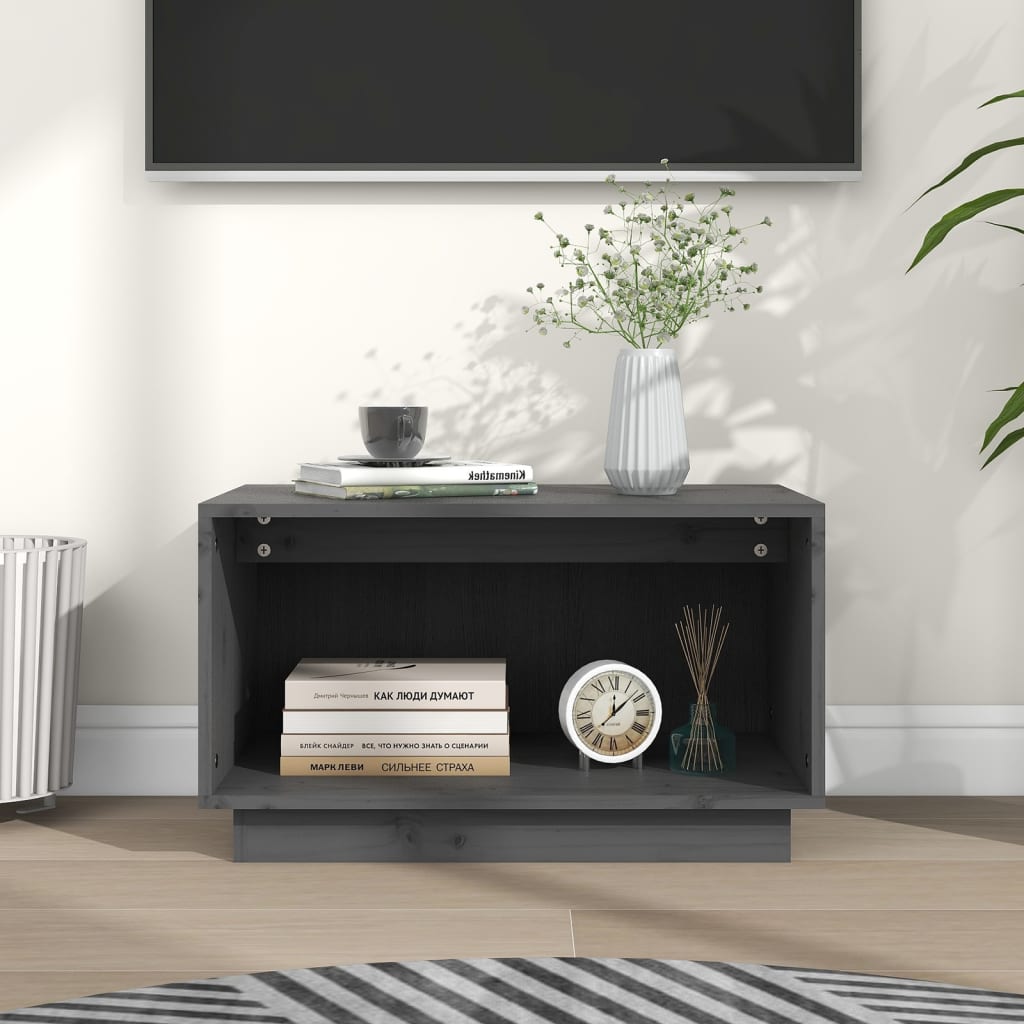 vidaXL Szafka pod telewizor, szara, 60x35x35 cm, lite drewno sosnowe