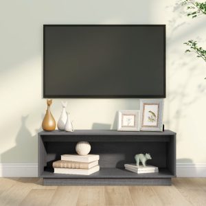 vidaXL Szafka pod telewizor, szara, 90x35x35 cm, lite drewno sosnowe
