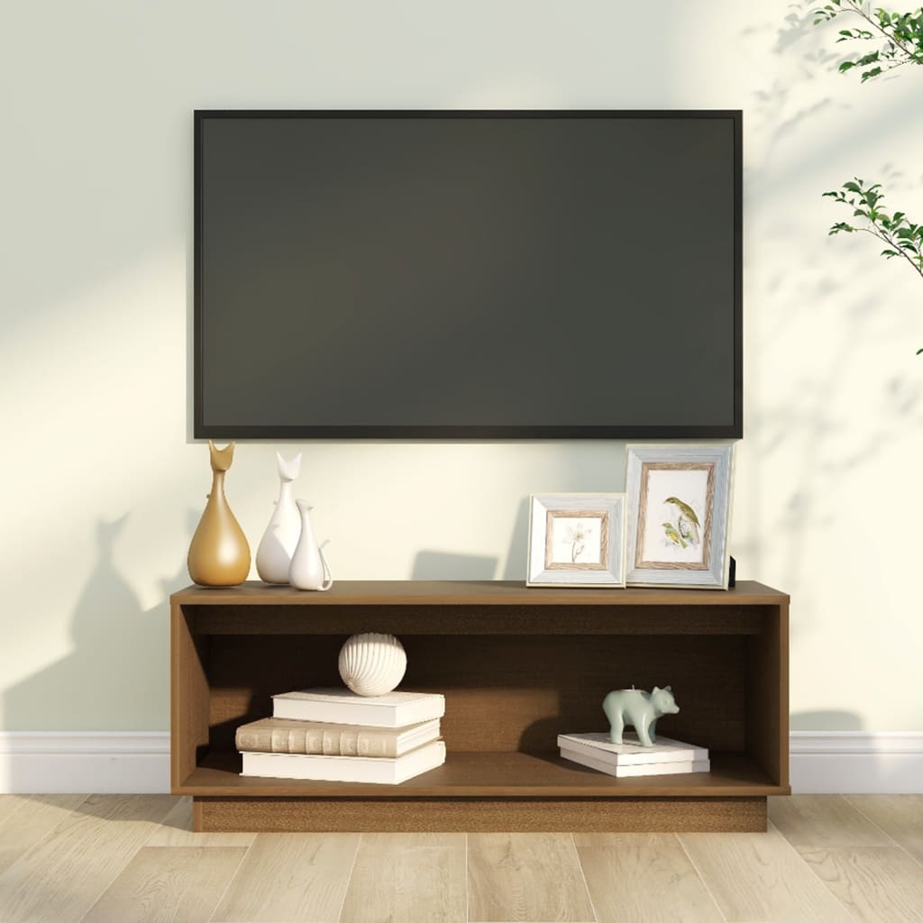 vidaXL Szafka pod TV, miodowy brąz, 90x35x35 cm, lite drewno sosnowe