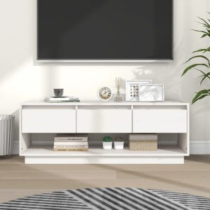vidaXL Szafka pod telewizor, biała 110,5x34x40 cm, lite drewno sosnowe