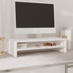 vidaXL Podstawka na monitor, biała, 50x24x13 cm, lite drewno sosnowe