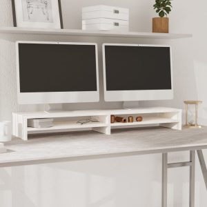 vidaXL Podstawka na monitor, biała, 100x24x13 cm, lite drewno sosnowe