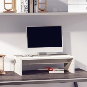 vidaXL Podstawka na monitor, biała, 50x27x15 cm, lite drewno sosnowe