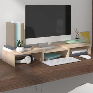 vidaXL Podstawka na monitor, 60x24x10,5 cm, lite drewno sosnowe