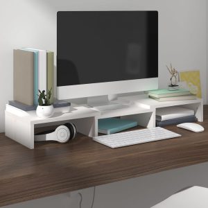 vidaXL Podstawka na monitor, biała, 60x24x10,5 cm, lite drewno sosnowe