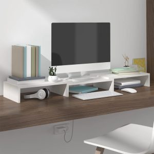 vidaXL Podstawka na monitor, biała, 80x24x10,5 cm, lite drewno sosnowe