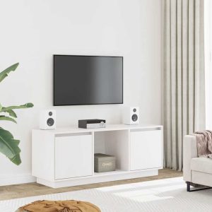 vidaXL Szafka pod telewizor, biała 110,5x35x44 cm, lite drewno sosnowe