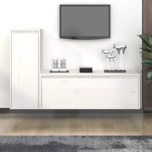 vidaXL Szafki pod TV, 2 szt., białe, lite drewno sosnowe