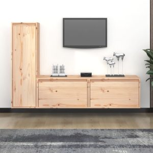vidaXL Szafki pod TV, 3 szt., lite drewno sosnowe
