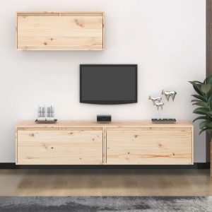vidaXL Szafki pod TV, 3 szt., lite drewno sosnowe