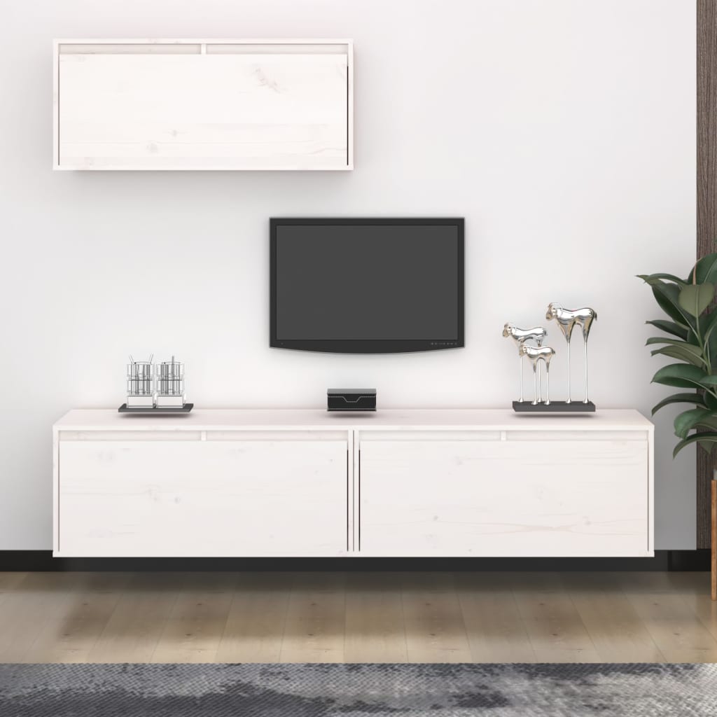 vidaXL Szafki pod TV, 3 szt., białe, lite drewno sosnowe