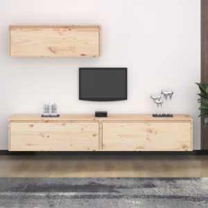 vidaXL Szafki pod TV, 3 szt., lite drewno sosnowe