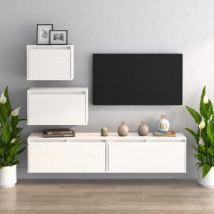 vidaXL Szafki pod TV, 4 szt., białe, lite drewno sosnowe