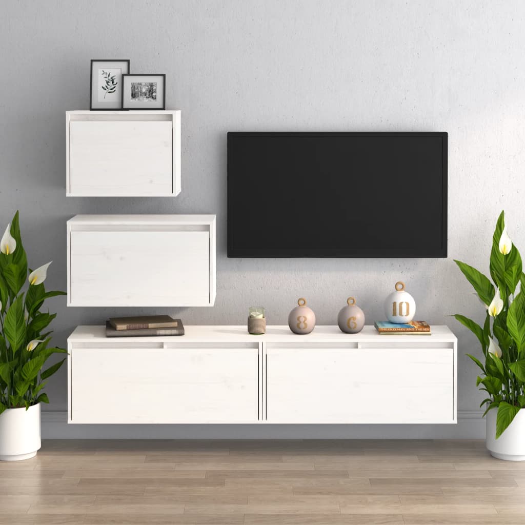 vidaXL Szafki pod TV, 4 szt., białe, lite drewno sosnowe